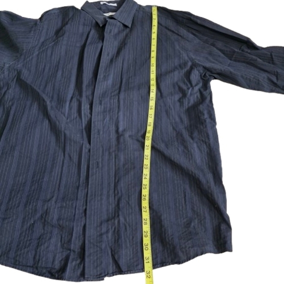 Calvin Klein Navy/Black Pinstriped Button Dow Shirt Mens Sz 18 34/35 100% Cotton - Picture 5 of 6